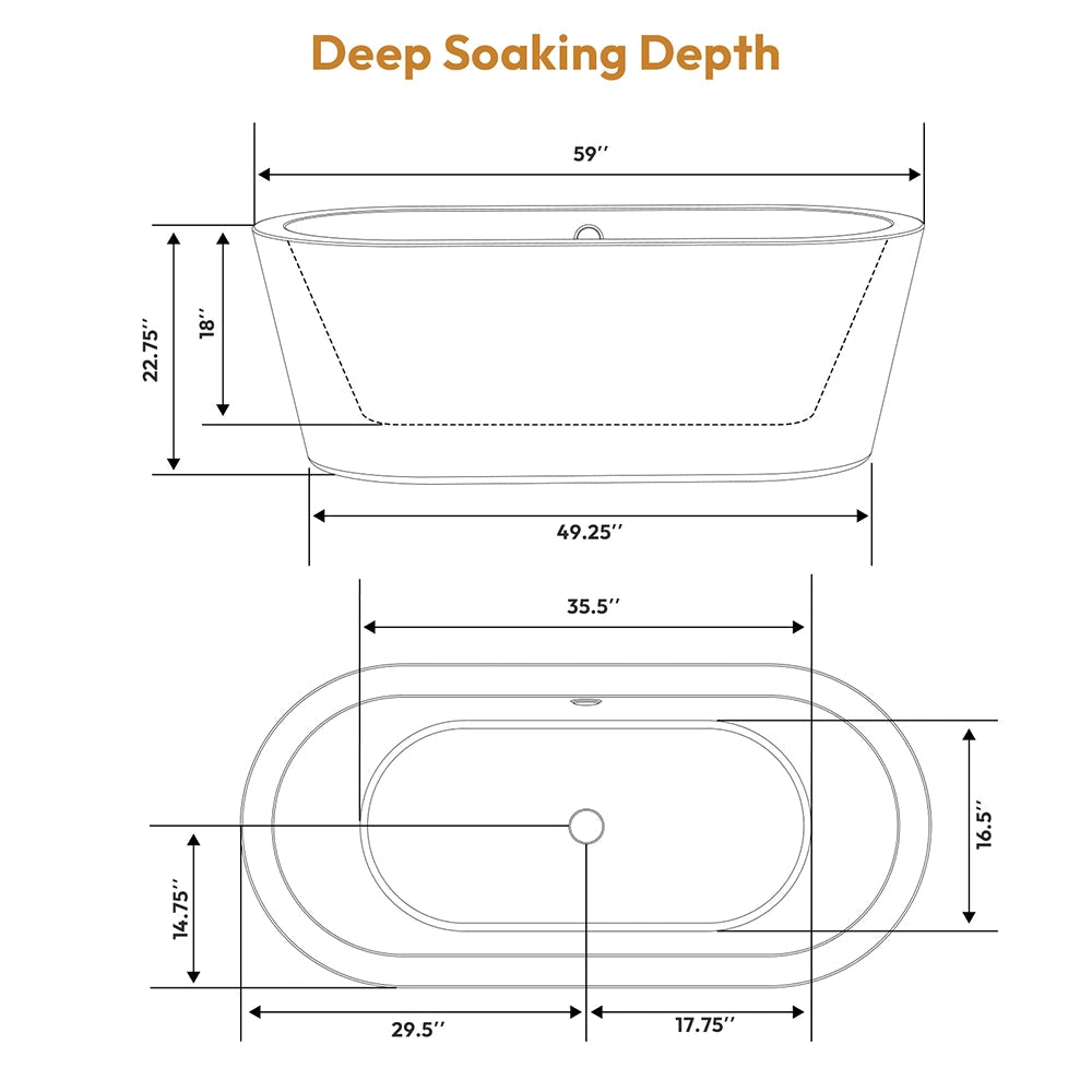 59" Freestanding Soaking Tub With Center Drain