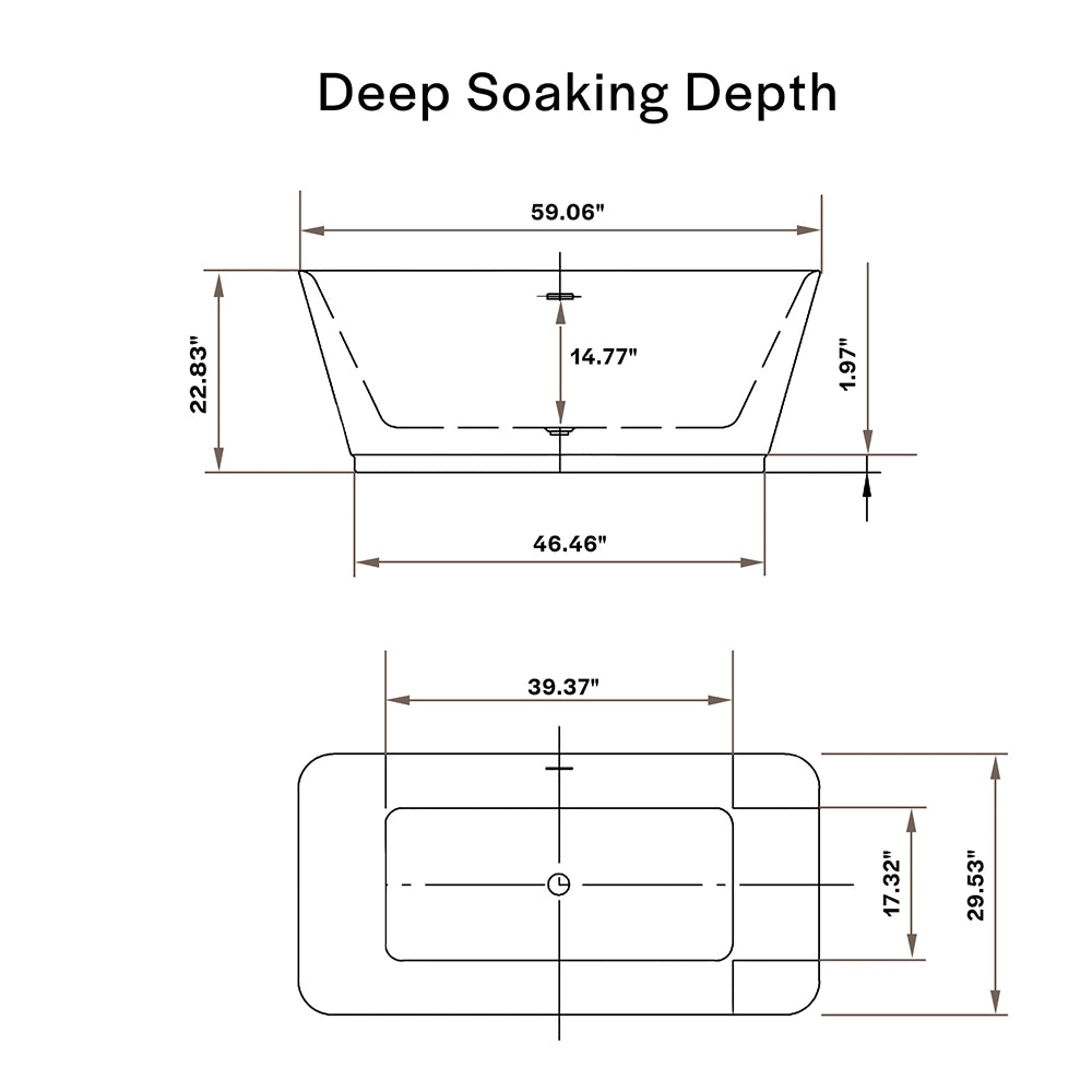 59" Freestanding Soaking Tub With Center Drain