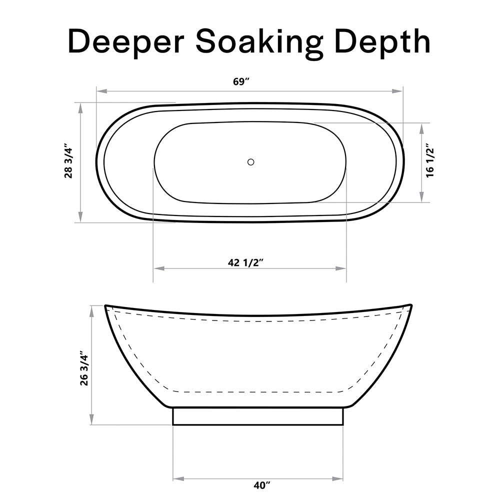 69" Freestanding Soaking Tub With Center Drain