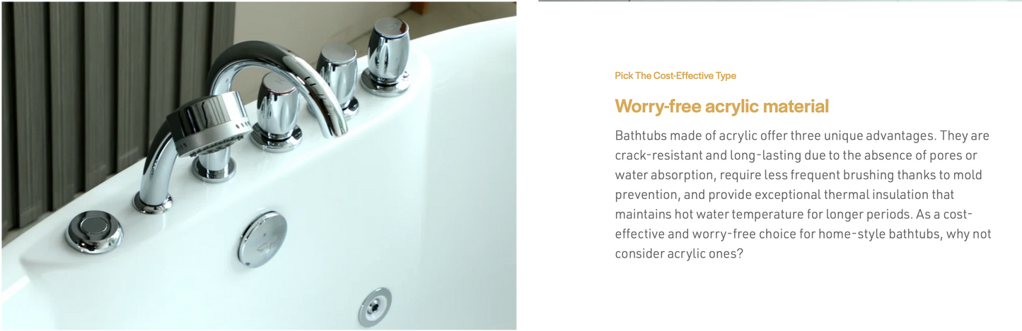 59" Acrylic Freestanding Whirlpool Bathtub With Center Drain