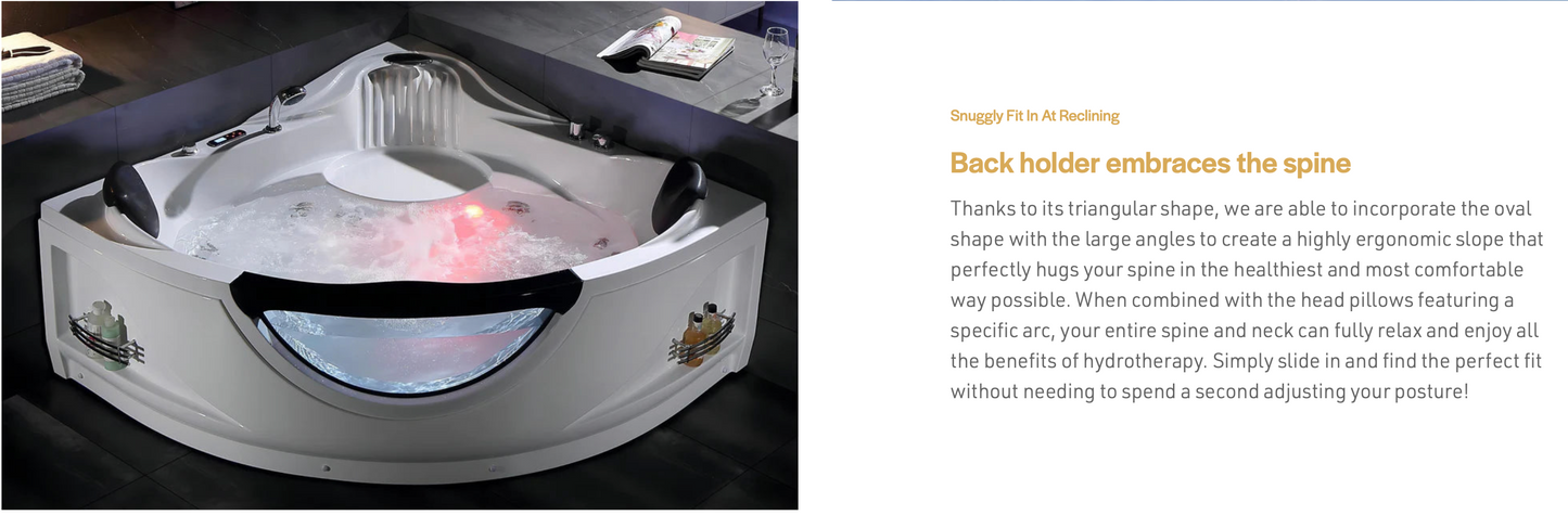 59" Alcove Whirlpool Inline Heater LED Tub With Left Drain