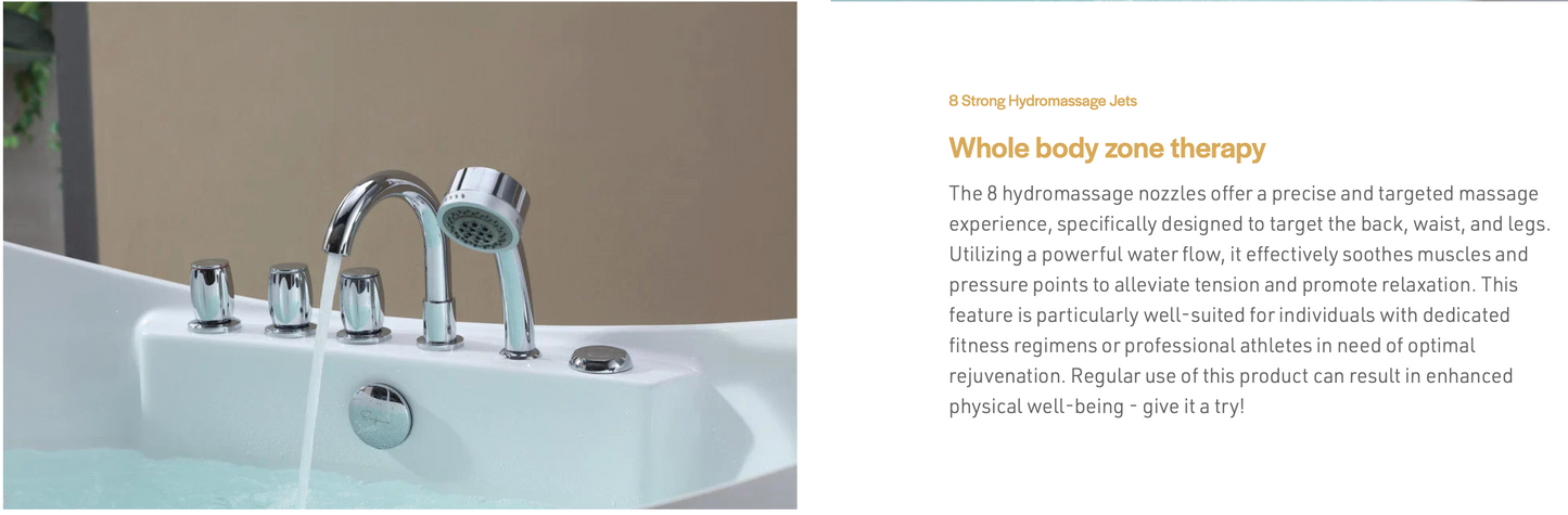 59" Freestanding Boat-Shaped Whirlpool Bathtub With Center Drain