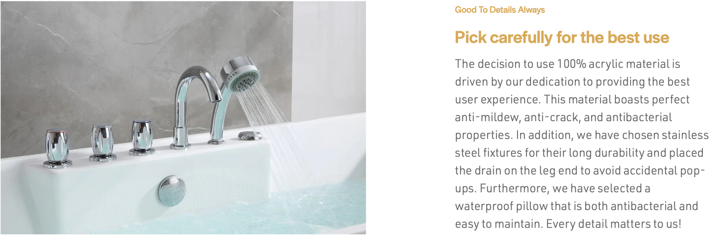 67" Freestanding Whirlpool Tub With Faucet And Reversible Drain