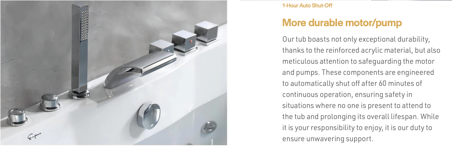 59" Alcove LED Whirlpool Bathtub With Center Drain