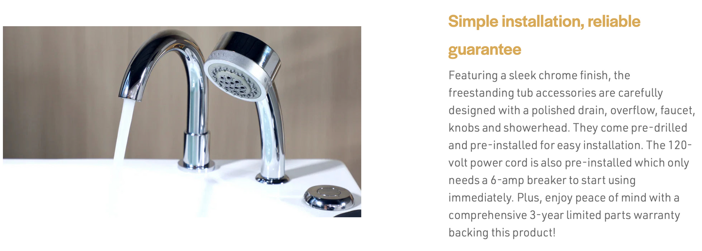 71" Freestanding Hydro Massage Whirlpool Bathtub With Center Drain