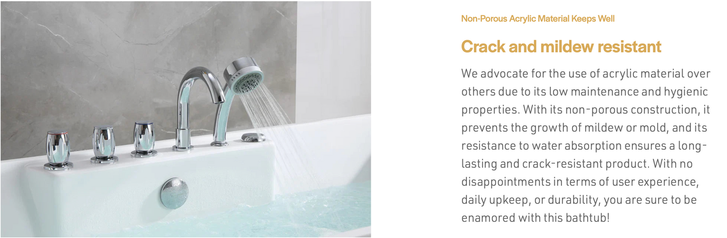 67" Freestanding Rectangle Whirlpool Bathtub With Center Drain