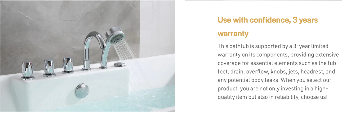 67" Freestanding Hydro Massage Whirlpool Bathtub With Reversible Drain