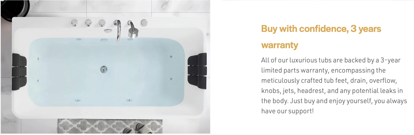 67" Freestanding Whirlpool Bathtub With Faucet And Center Drain