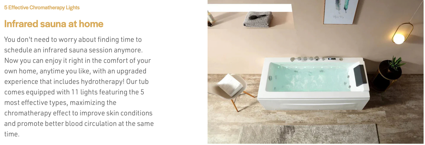 67" Alcove Combination Massage Inline Heater LED Tub With Left Drain