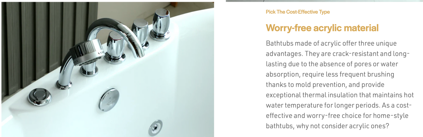 67" Acrylic Freestanding Whirlpool Bathtub With Center Drain