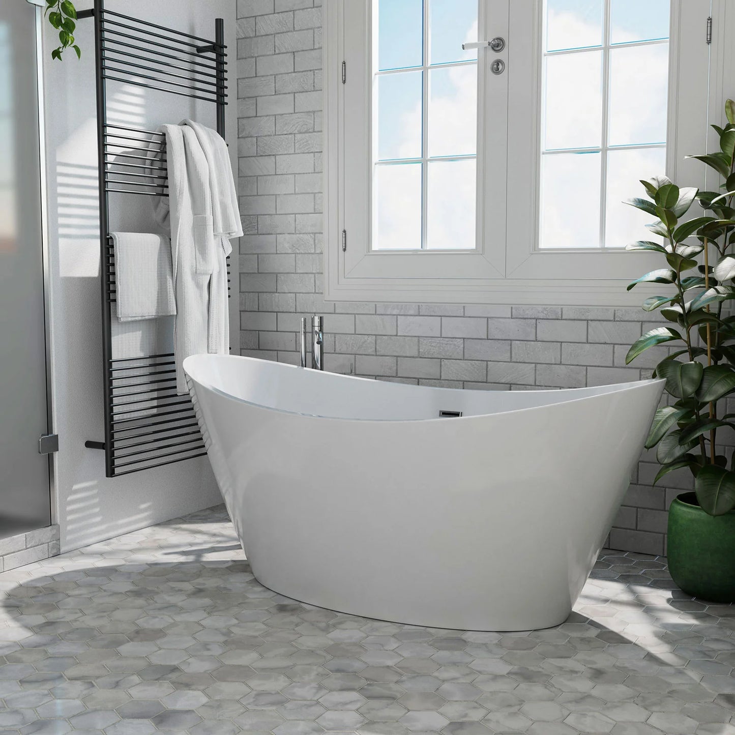 59" Freestanding Soaking Tub With Center Drain