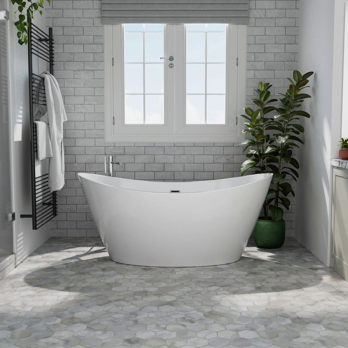 59" Freestanding Soaking Tub With Center Drain