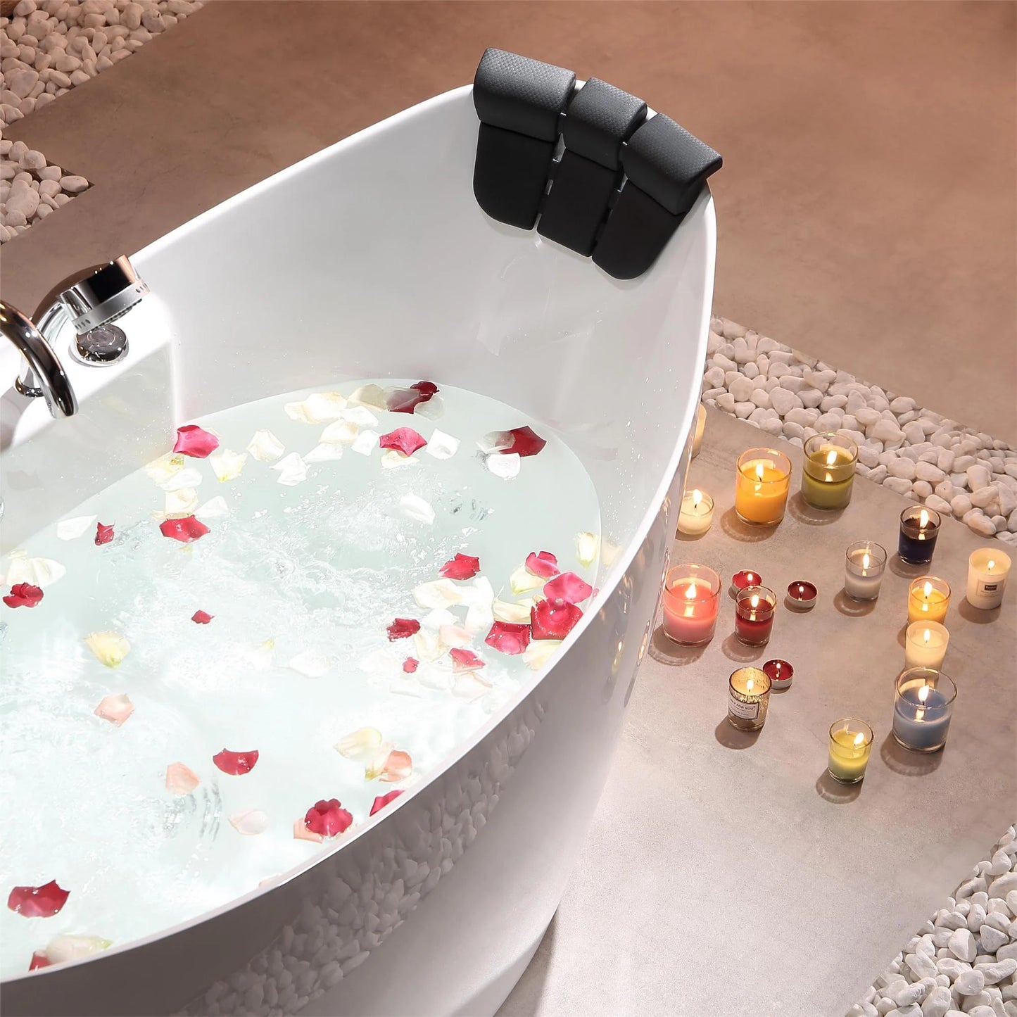 59" Freestanding Boat-Shaped Whirlpool Bathtub With Center Drain