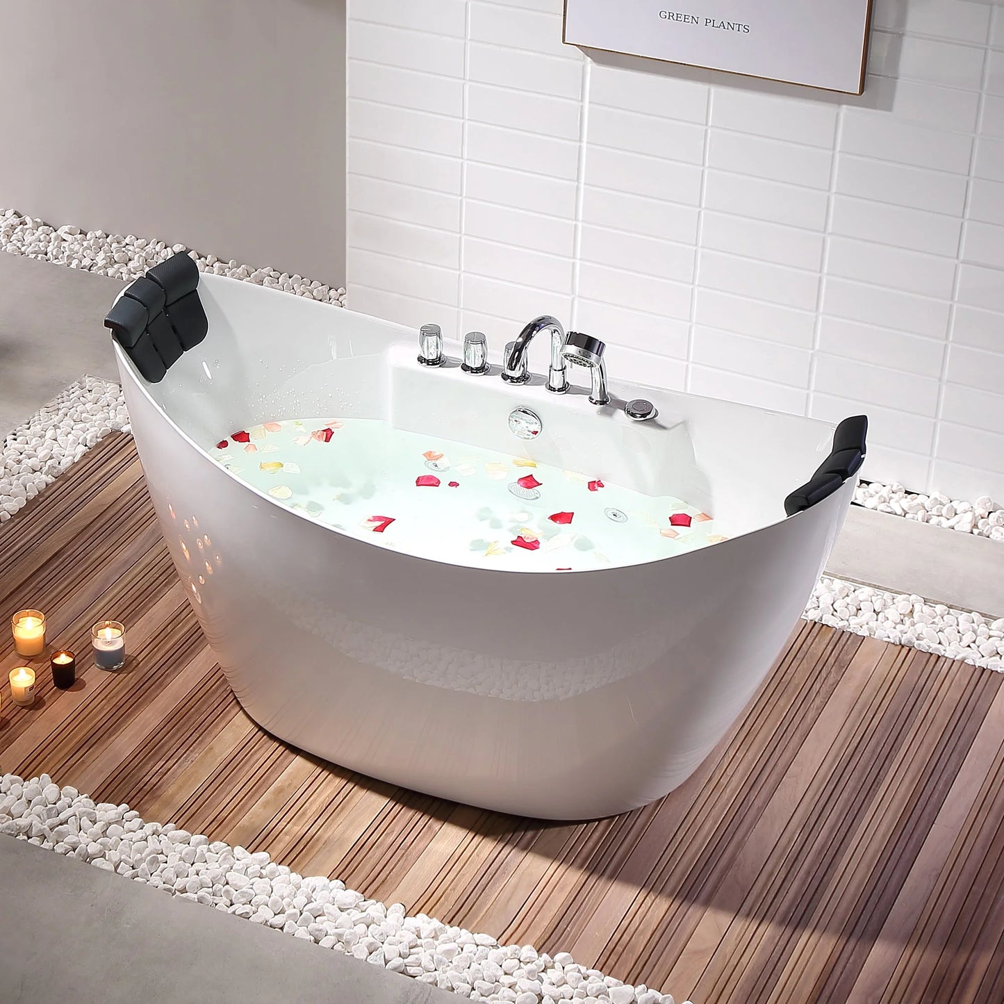 59" Freestanding Boat-Shaped Whirlpool Bathtub With Center Drain