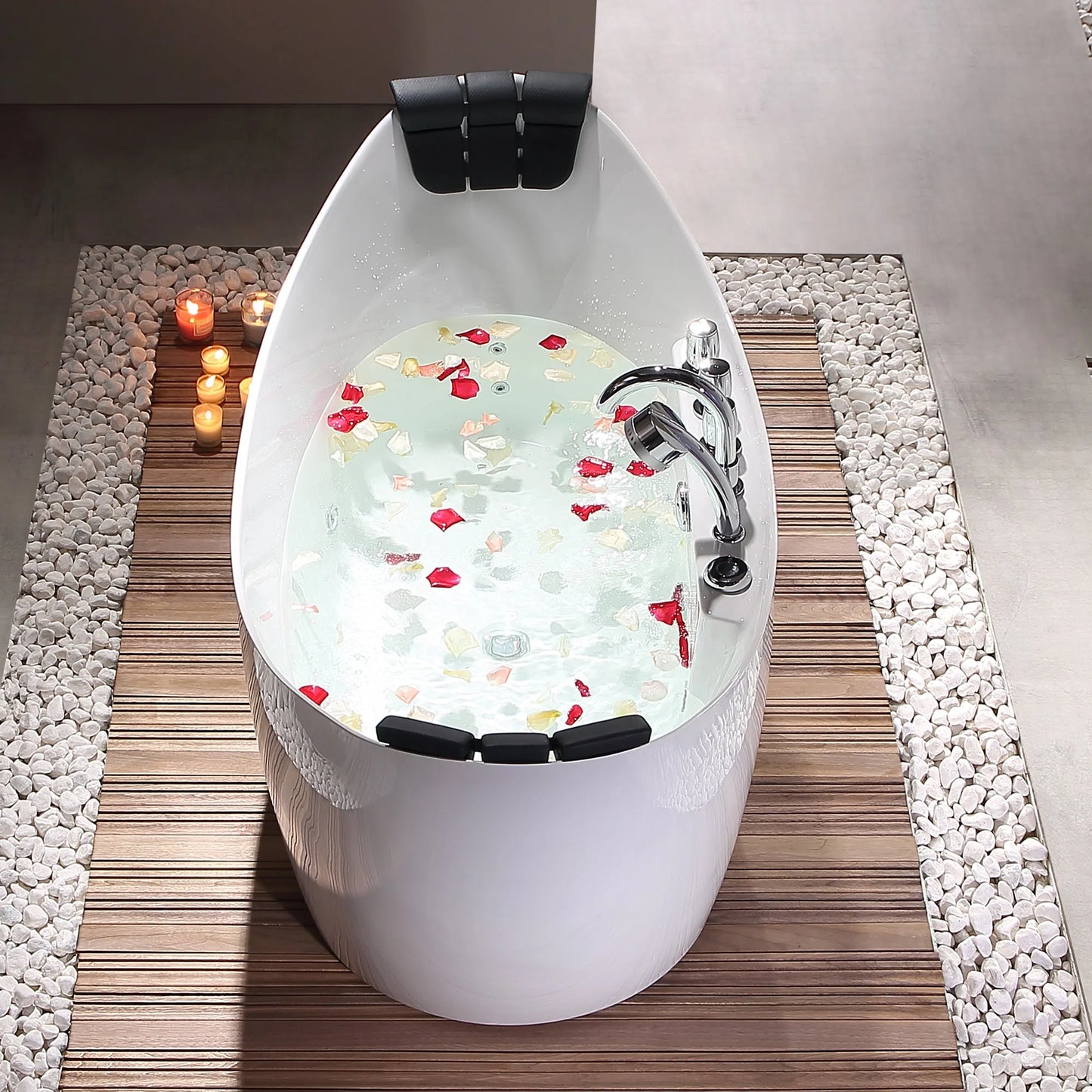 59" Freestanding Boat-Shaped Whirlpool Bathtub With Center Drain