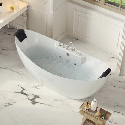 59" Freestanding Boat-Shaped Whirlpool Bathtub With Center Drain