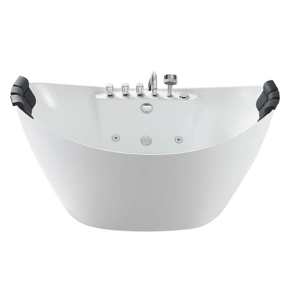 59" Freestanding Boat-Shaped Whirlpool Bathtub With Center Drain