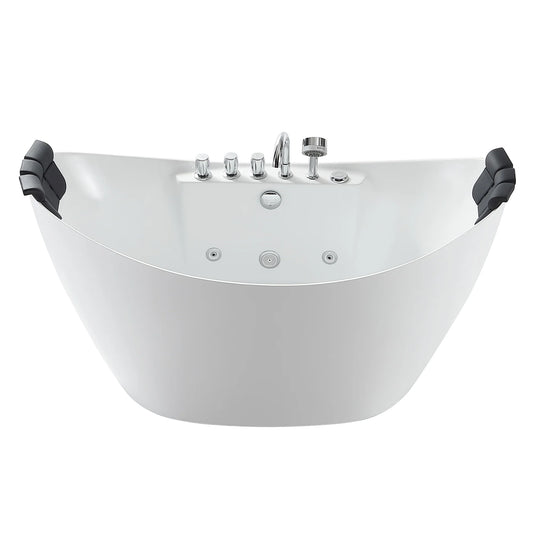 59" Freestanding Boat-Shaped Whirlpool Bathtub With Center Drain