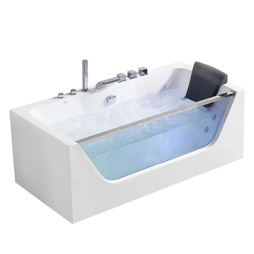 67" Alcove LED Whirlpool Bathtub with Center Drain