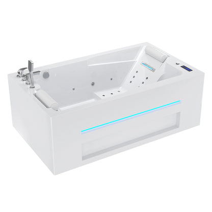 71 In. Alcove Massage Inline Heater 2-Person LED Tub With Left Drain