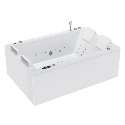 71 In. Freestanding Combination Massage 2-Person LED Tub With Center Drain