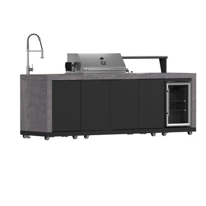 Forno Rimini Outdoor Kitchen 30" BBQ 62,600 BTU, 3 Burners with Sear & Rotisserie, 2.4 cu.ft. Beverage Center, Stainless Steel Sink, Black Cabinets & Gray Sintered Stone Countertop
