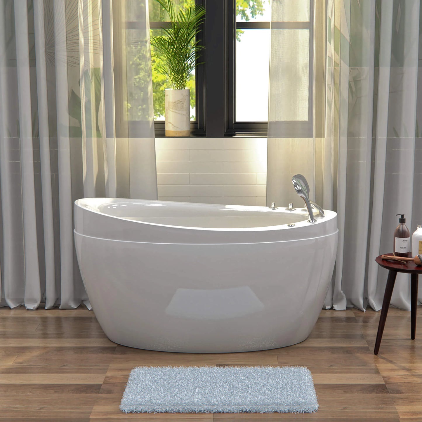 48" Freestanding Japanese-Style Air Massage Bathtub With Reversible Drain