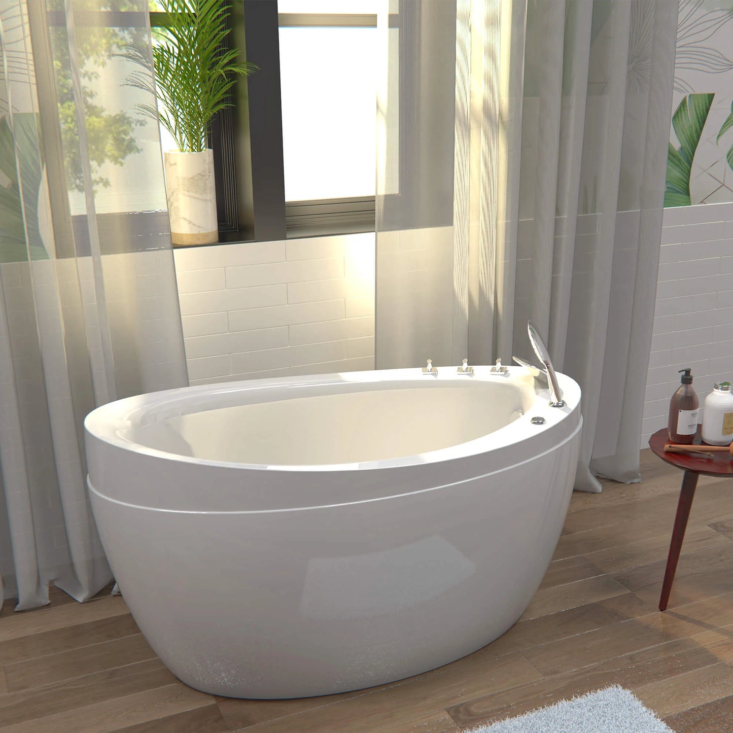 48" Freestanding Japanese-Style Air Massage Bathtub With Reversible Drain