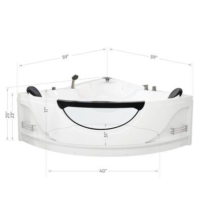 59" Alcove Whirlpool Inline Heater LED Tub With Left Drain