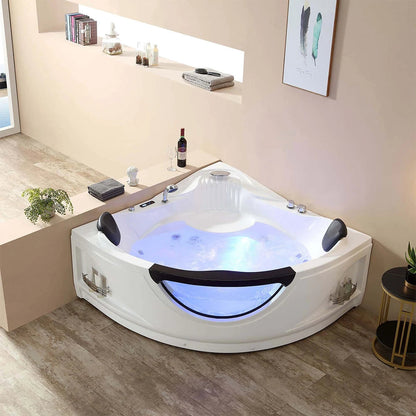59" Alcove Whirlpool Inline Heater LED Tub With Left Drain