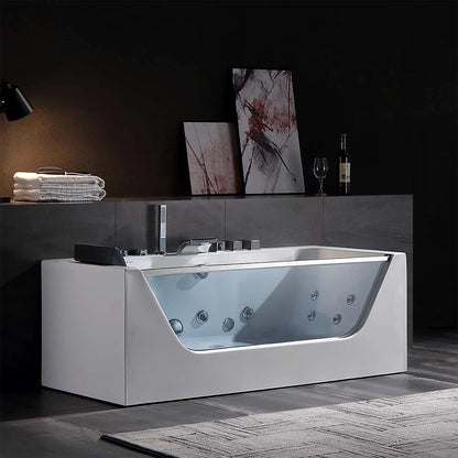 59" Alcove LED Whirlpool Bathtub With Center Drain