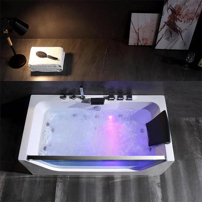59" Alcove LED Whirlpool Bathtub With Center Drain