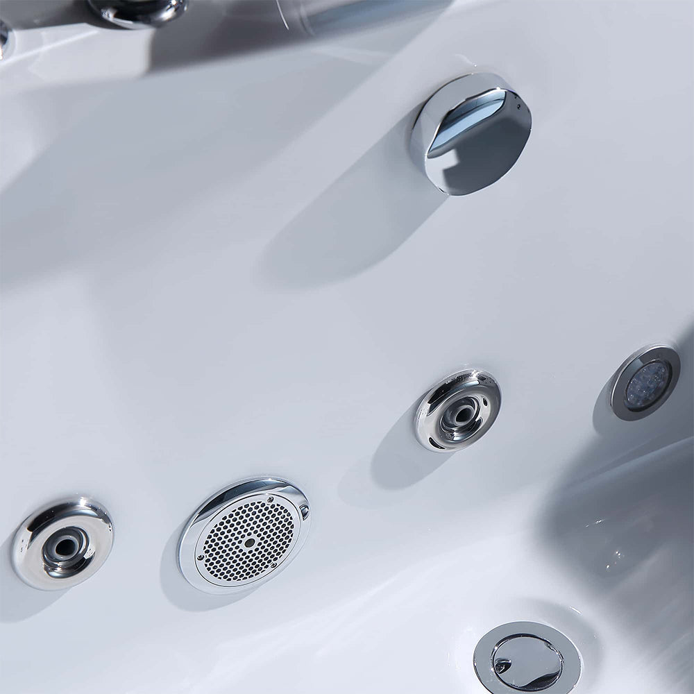 59" Alcove LED Whirlpool Bathtub With Center Drain