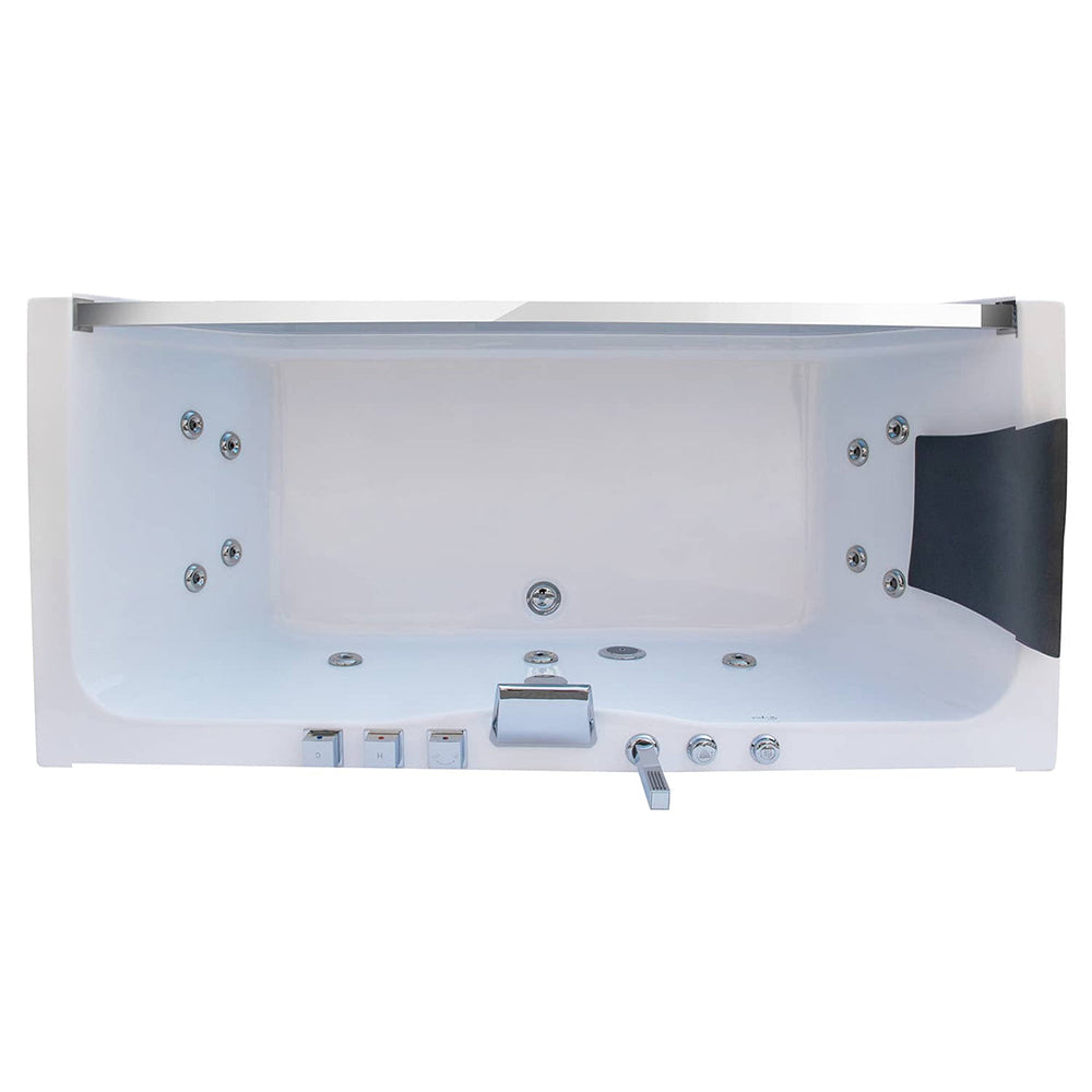 59" Alcove LED Whirlpool Bathtub With Center Drain