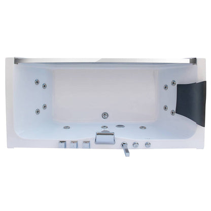 59" Alcove LED Whirlpool Bathtub With Center Drain