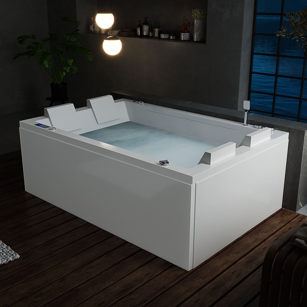 71 In. Freestanding Combination Massage 2-Person LED Tub With Center Drain