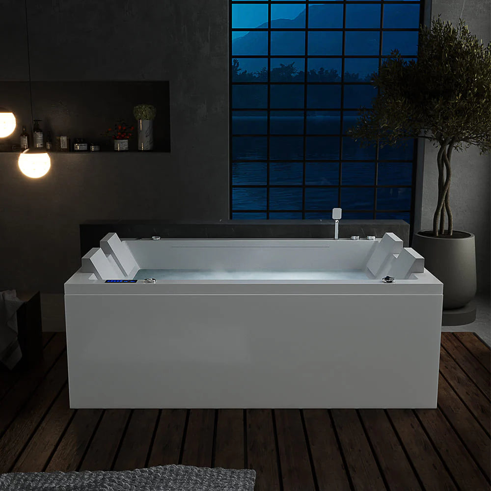 71 In. Freestanding Combination Massage 2-Person LED Tub With Center Drain