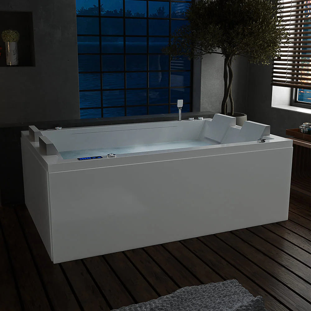 71 In. Freestanding Combination Massage 2-Person LED Tub With Center Drain