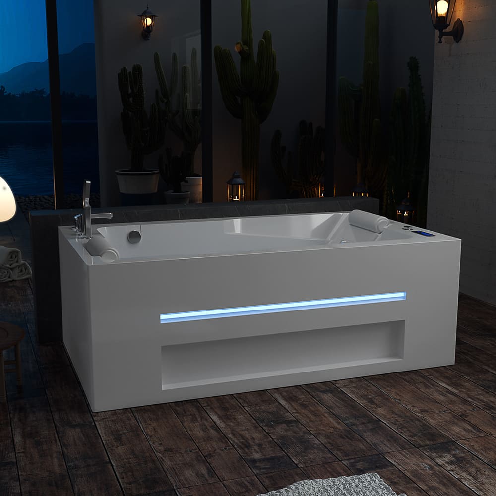 71 In. Alcove Massage Inline Heater 2-Person LED Tub With Left Drain