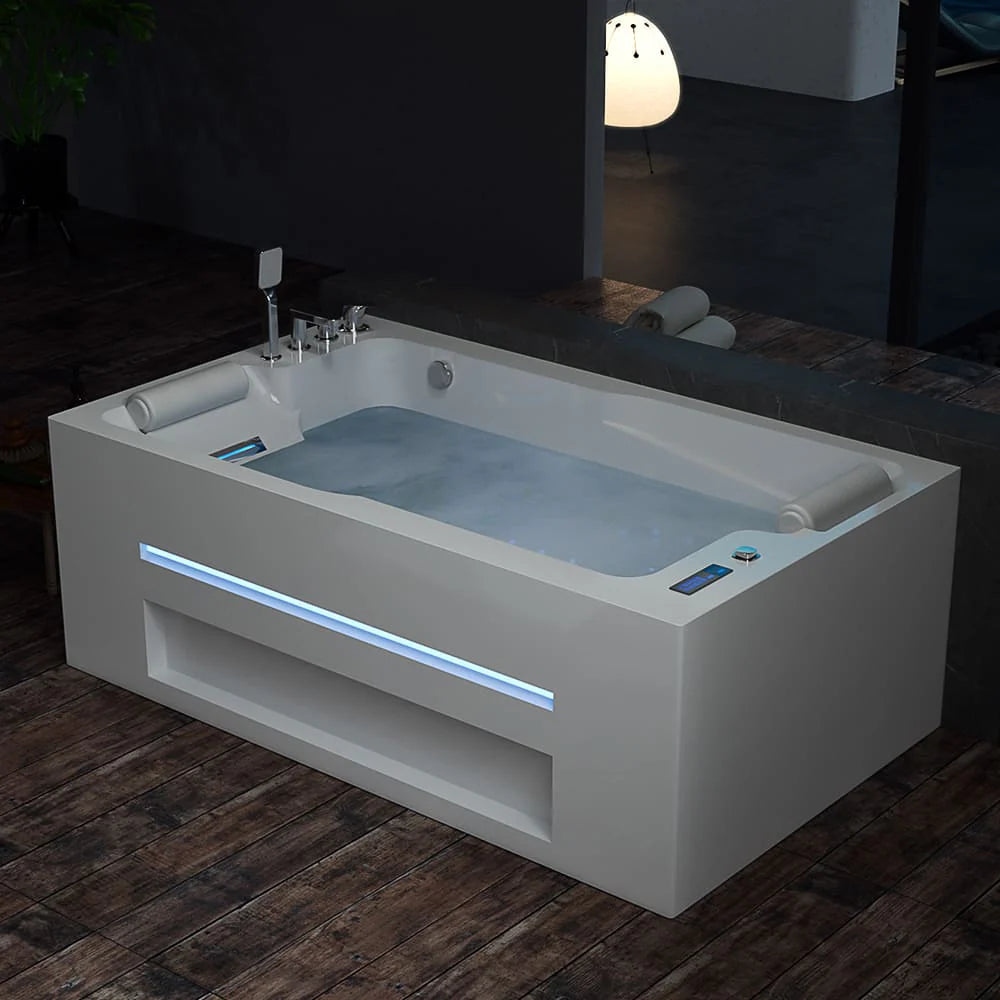 71 In. Alcove Massage Inline Heater 2-Person LED Tub With Left Drain