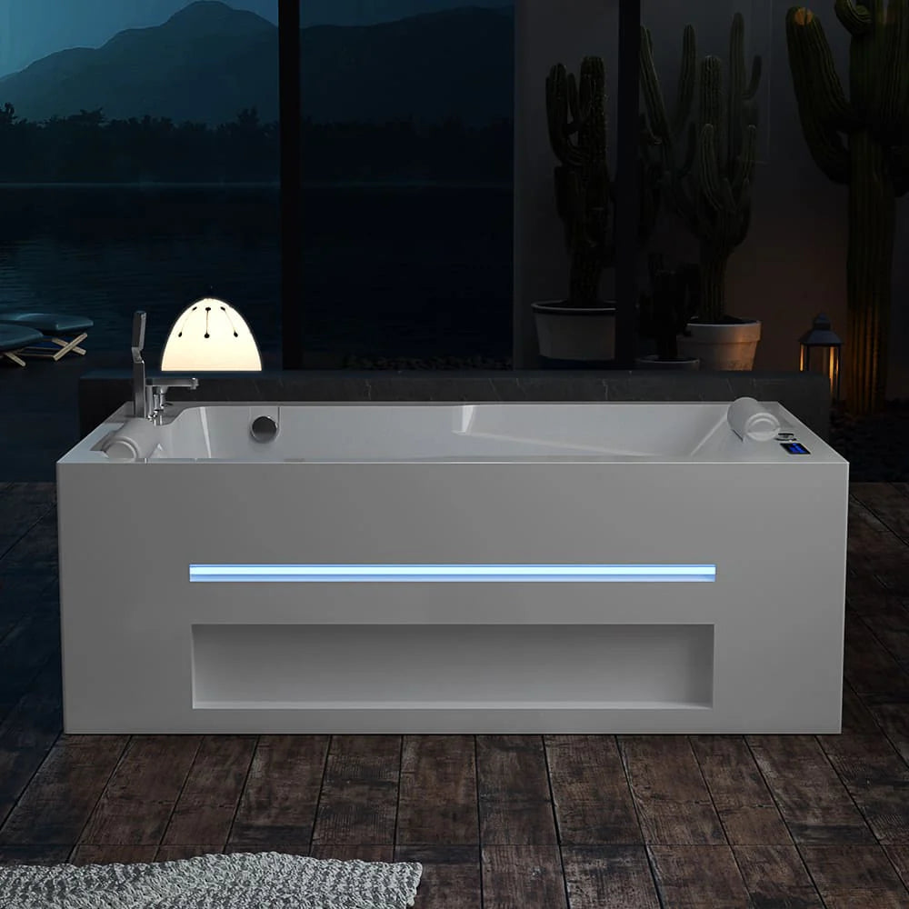 71 In. Alcove Massage Inline Heater 2-Person LED Tub With Left Drain