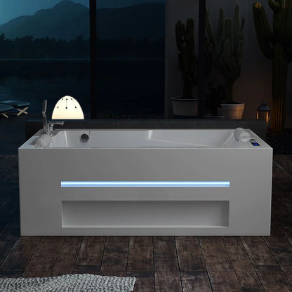 71 In. Alcove Massage Inline Heater 2-Person LED Tub With Left Drain