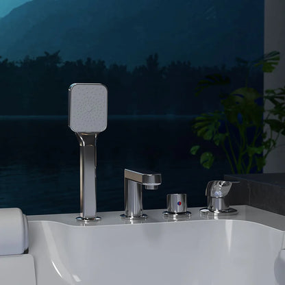 71 In. Alcove Massage Inline Heater 2-Person LED Tub With Left Drain