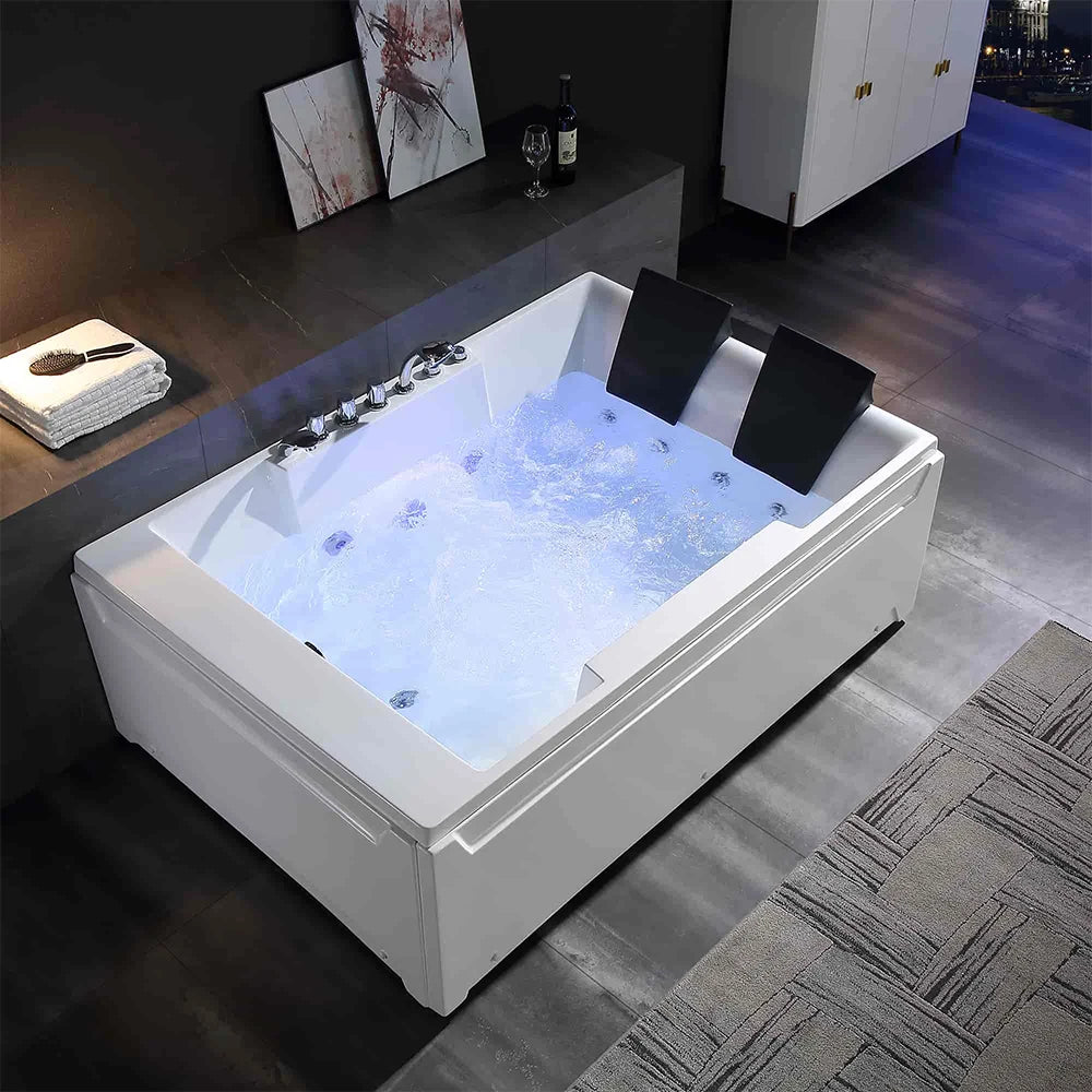 72" Alcove Whirlpool LED Bathtub For 2 Persons With Left Drain
