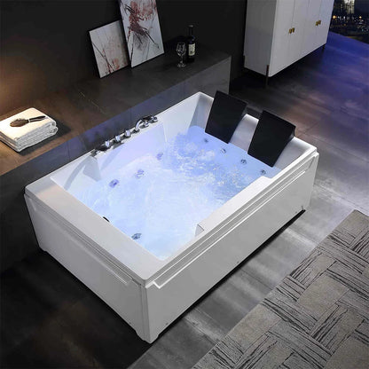 72" Alcove Whirlpool LED Bathtub For 2 Persons With Left Drain