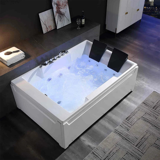 72" Alcove Whirlpool LED Bathtub For 2 Persons With Left Drain