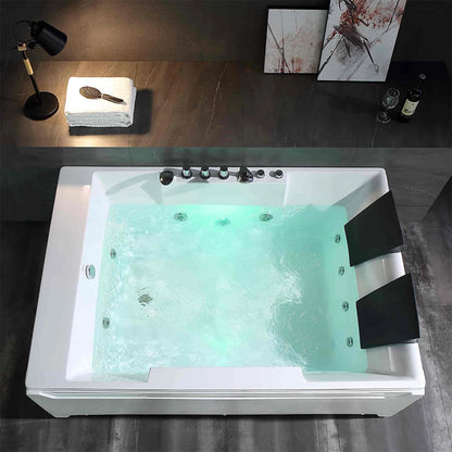 72" Alcove Whirlpool LED Bathtub For 2 Persons With Left Drain