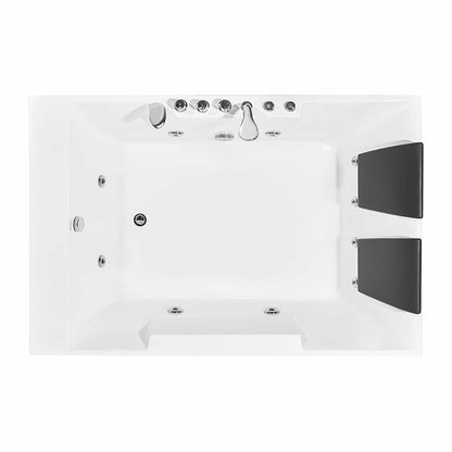 72" Alcove Whirlpool LED Bathtub For 2 Persons With Left Drain