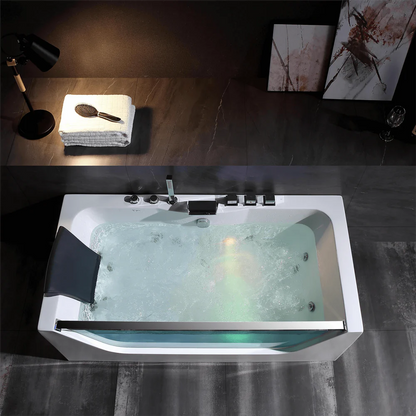 67" Alcove LED Whirlpool Bathtub with Center Drain