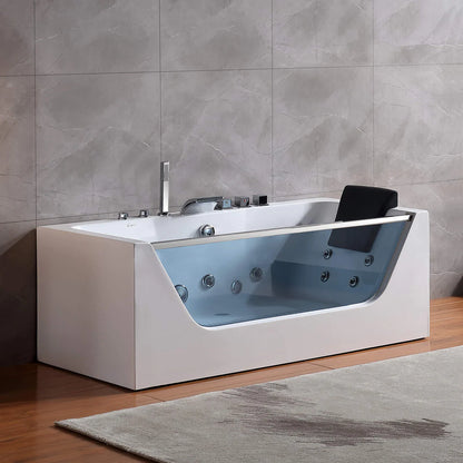 67" Alcove LED Whirlpool Bathtub with Center Drain